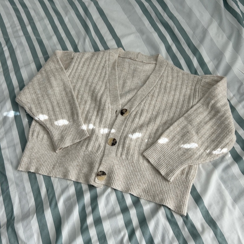 New Look Ribbed Button Down Cardigan in Oatmeal